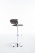 Set Of 2 Bar Stools,With Chrome Footrest And Base Swivel Height Adjustable Mechanical Lifting Velvet Bar Stool Grey Gray Foam Fabric