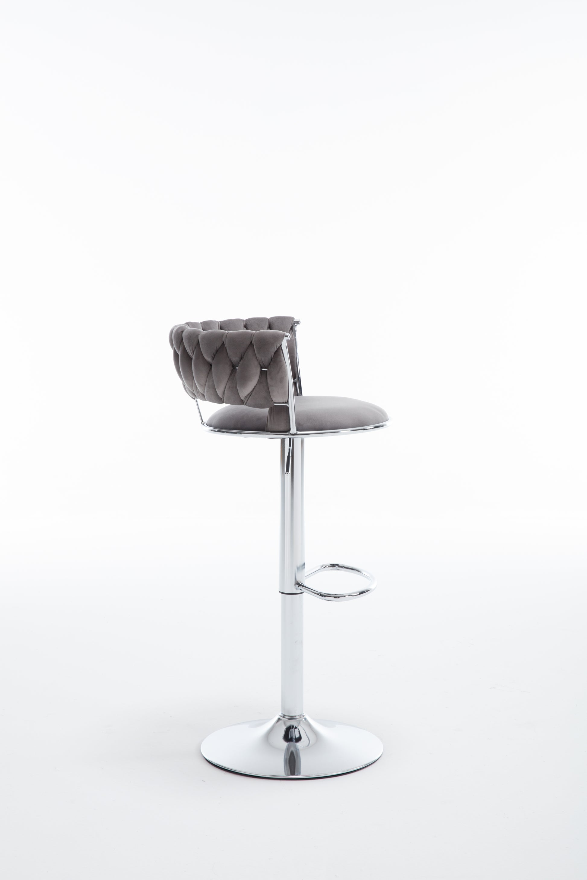 Set Of 2 Bar Stools,With Chrome Footrest And Base Swivel Height Adjustable Mechanical Lifting Velvet Bar Stool Grey Gray Foam Fabric