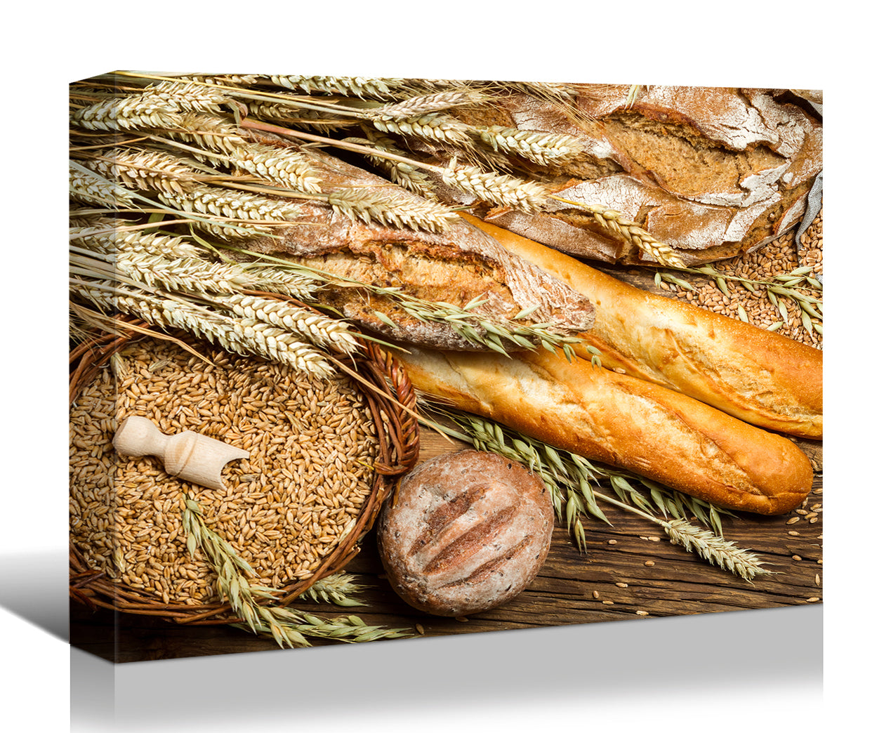 Framed Canvas Wall Art Decor Bread Painting, Still Life Bread&Wheat Painting Decoration For Restrant, Kitchen, Dining Room, Office Living Room, Bedroom Decor Ready To Hang Rectangle Framed Multicolor Oversized 41In Canvas