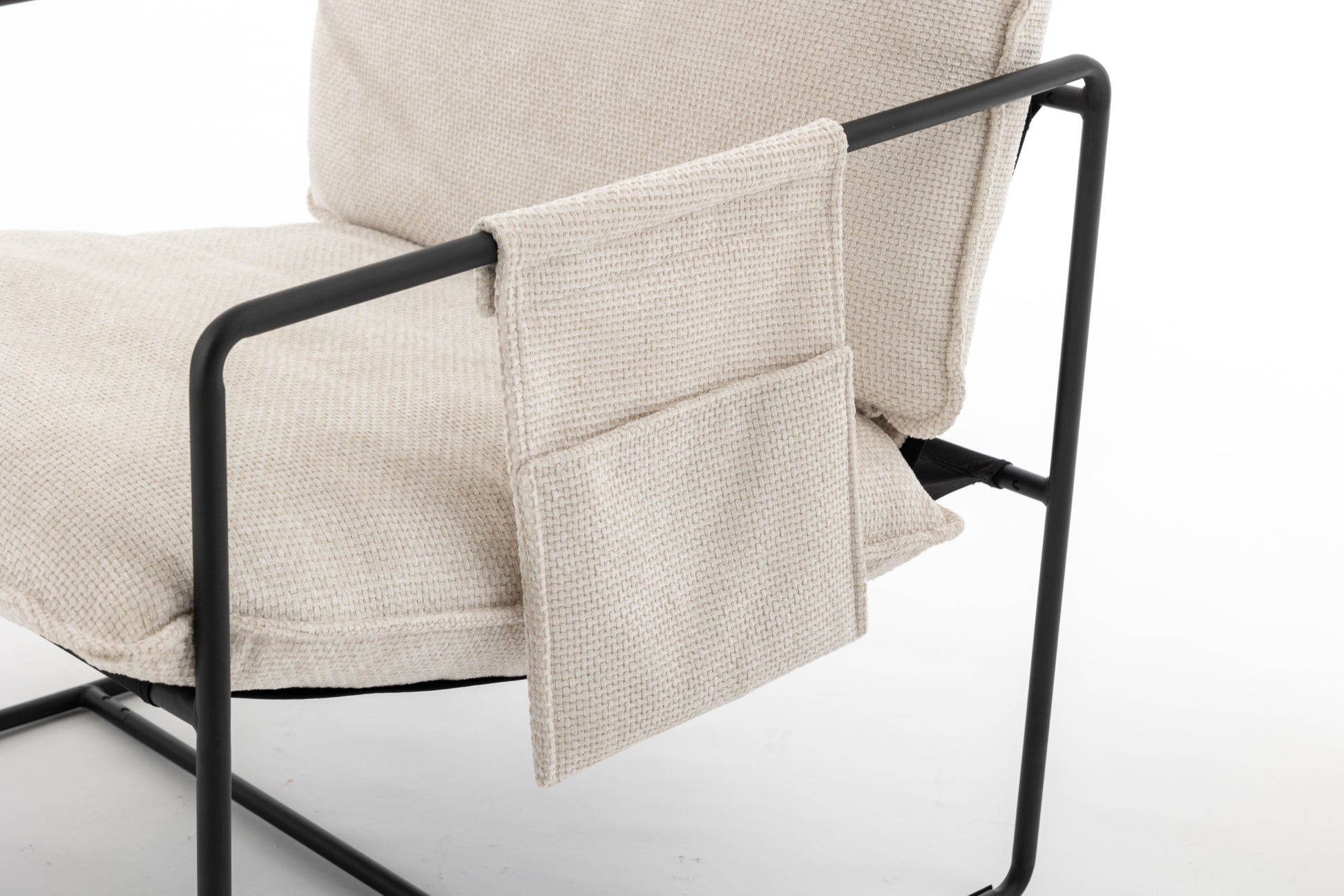 2 Chairs In 1 Box, Upholstered Hanging Armchair With Arm Pocket Metal Frame, Crushed Foam Cushions And Skin Friendly Braid For Living Room And Bedroom. Beige Color Beige Metal