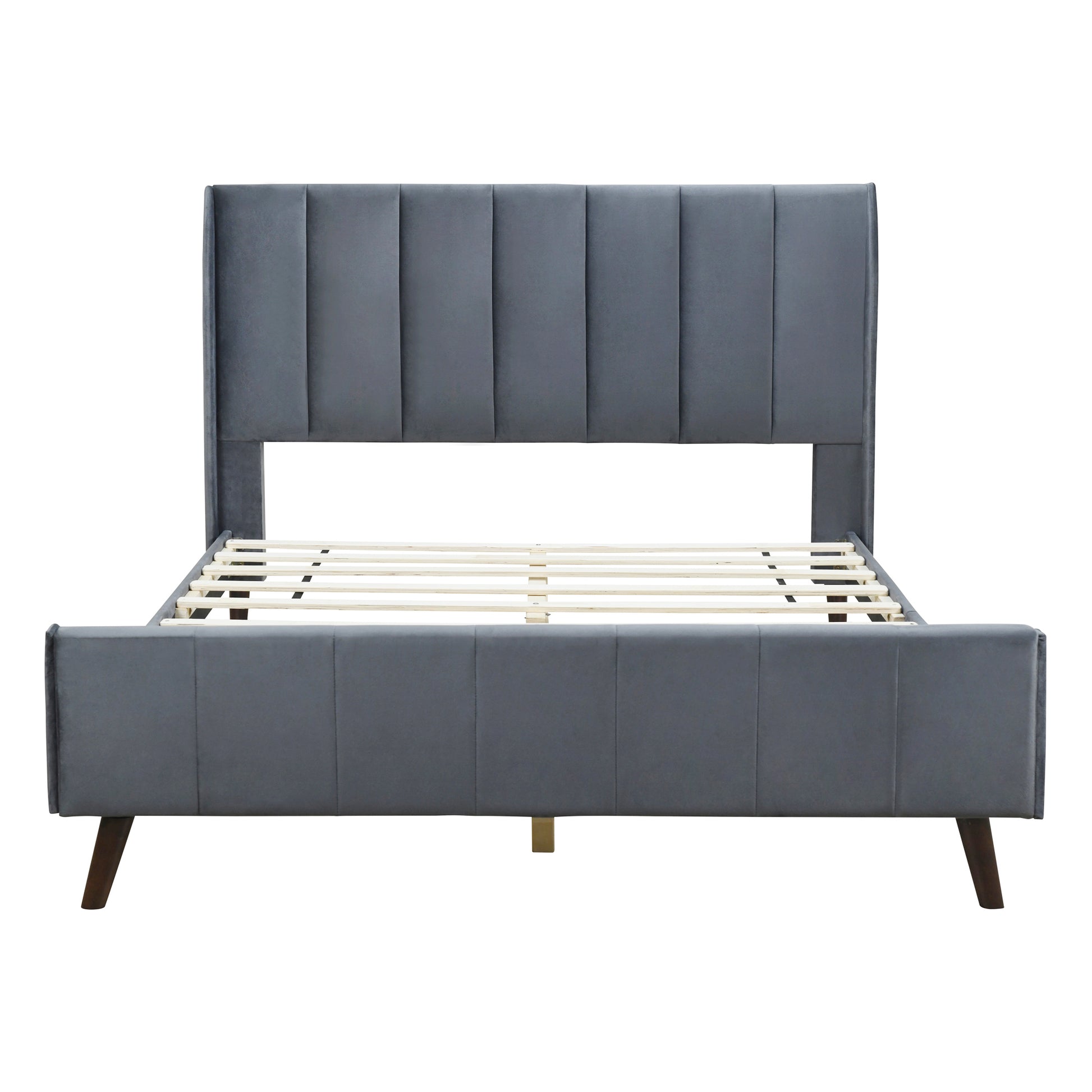 Queen Size Upholstered Platform Bed, Velvet, Gray Gray Upholstered