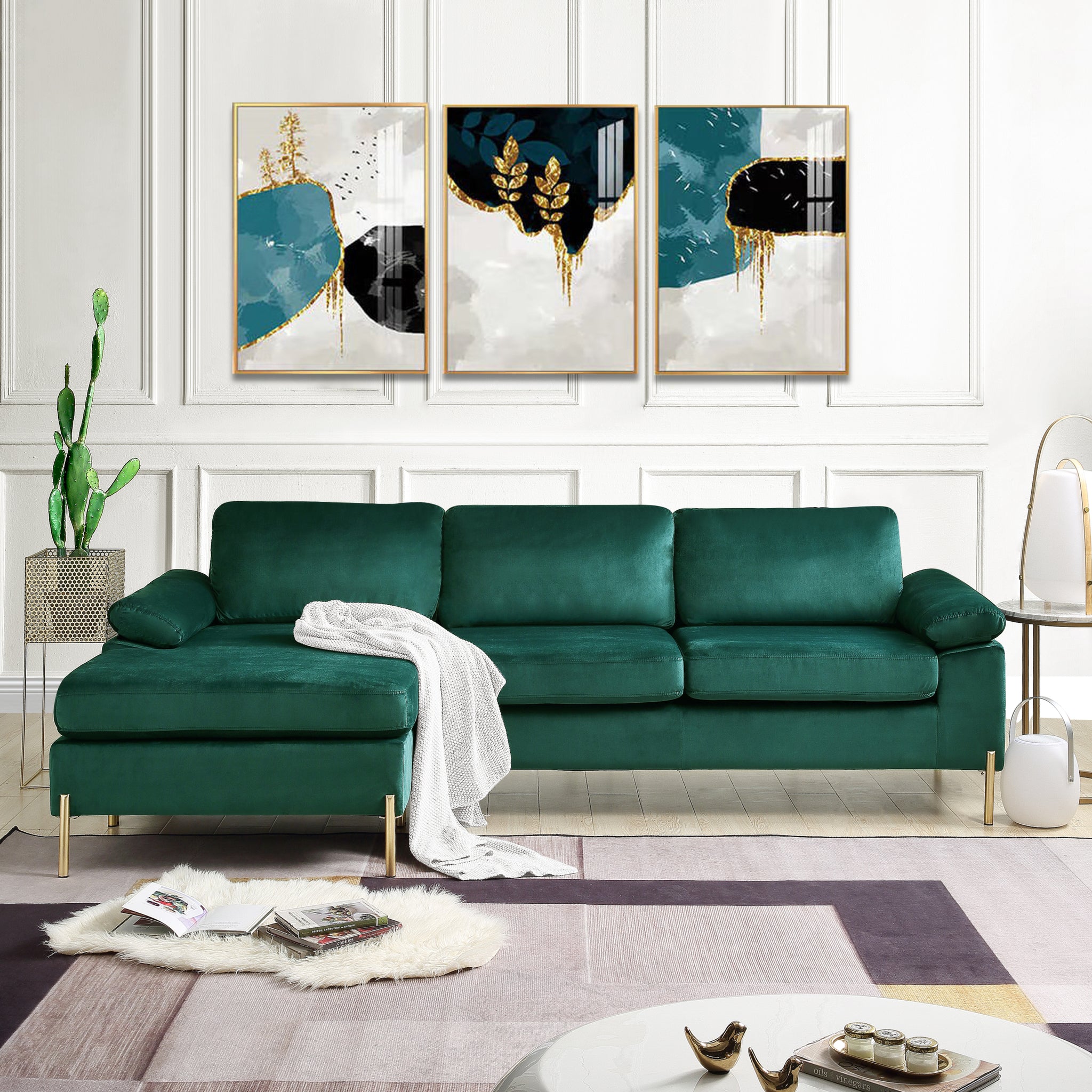 Shannon Velvet Sectional Sofa With Chaise Green Foam Velvet