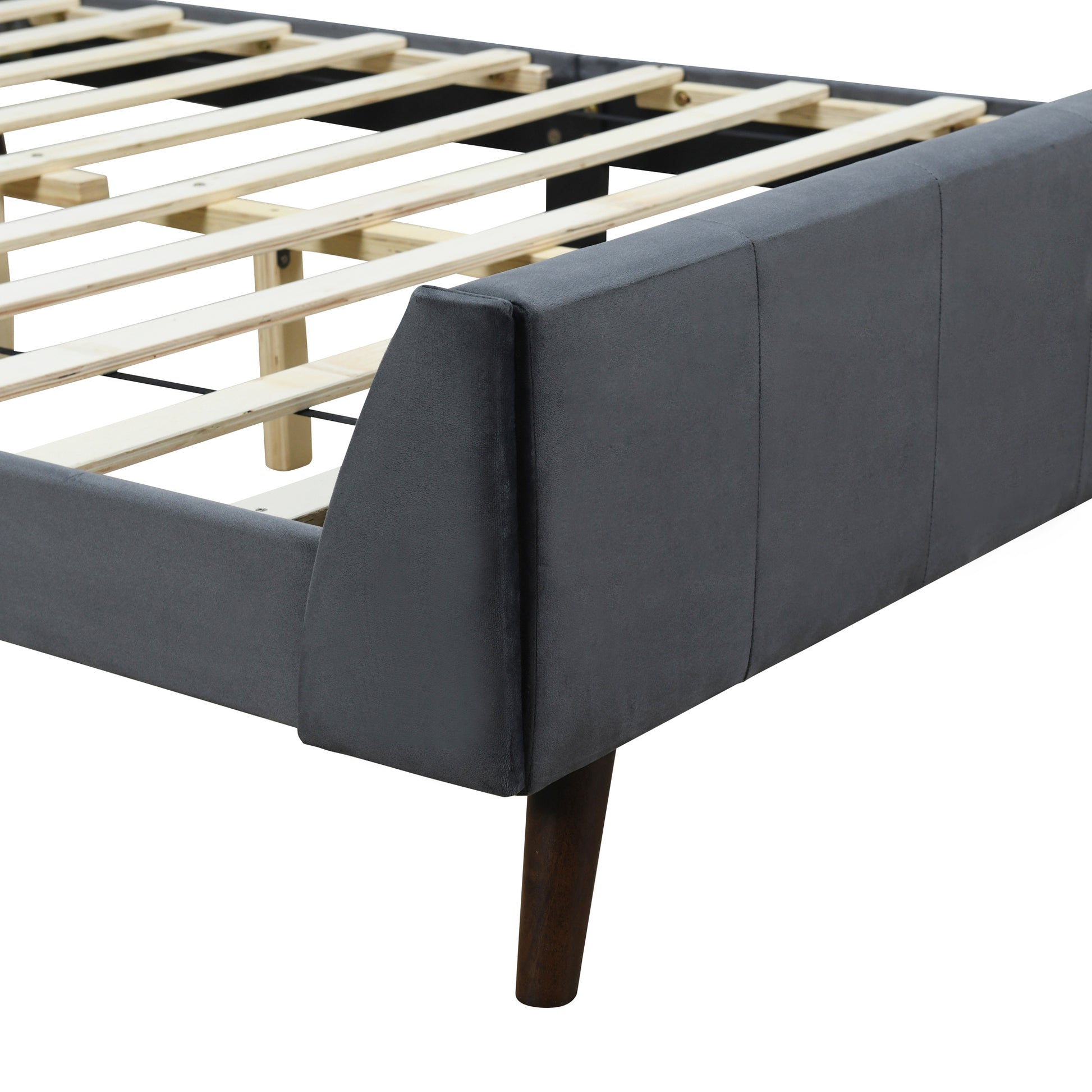 Queen Size Upholstered Platform Bed, Velvet, Gray Gray Upholstered