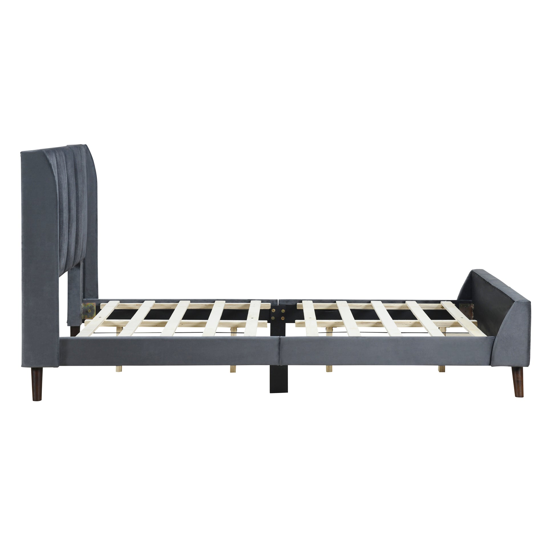 Twin Size Upholstered Platform Bed, Velvet, Gray Gray Upholstered