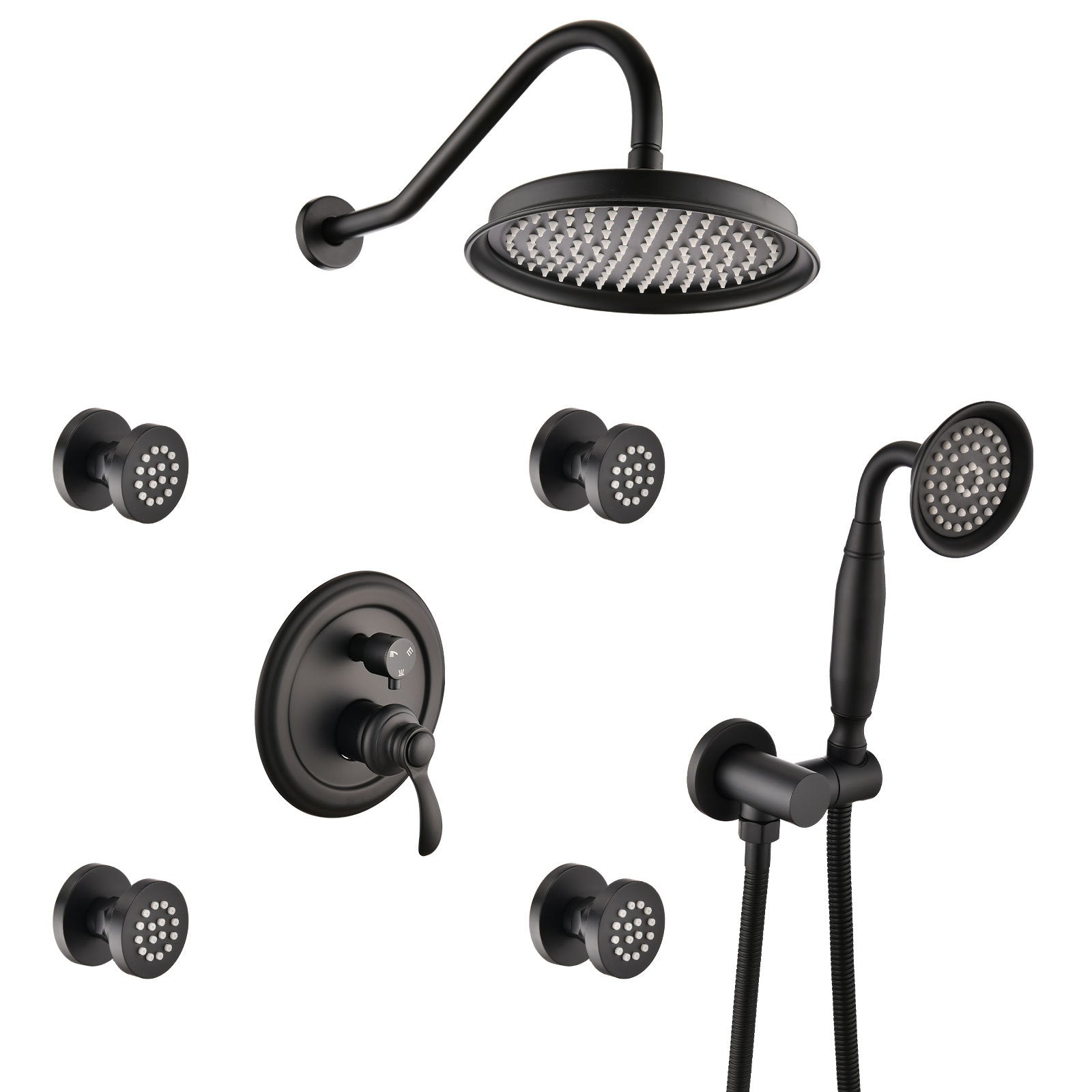 Single Handle 4 Spray Patterns Bathroom Rain Shower Faucet With Body Jet Handshower In Matte Black Valve Included Matte Black Brass