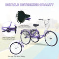 Adult Tricycle Trikes,3 Wheel Bikes,24 Inch Wheels Cruiser Bicycles With Large Shopping Basket For Women And Men Purple Steel