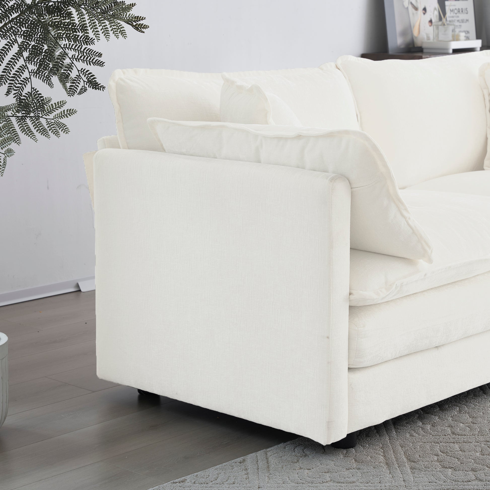 Comfortable Deep Seat Reversible Modular 6 Seater Sectional Super Soft Sofa U Shaped Sectional Couch With 3 Ottomans, 3 Toss Pillows And 2 Arm Pillows White Foam 3 Seat