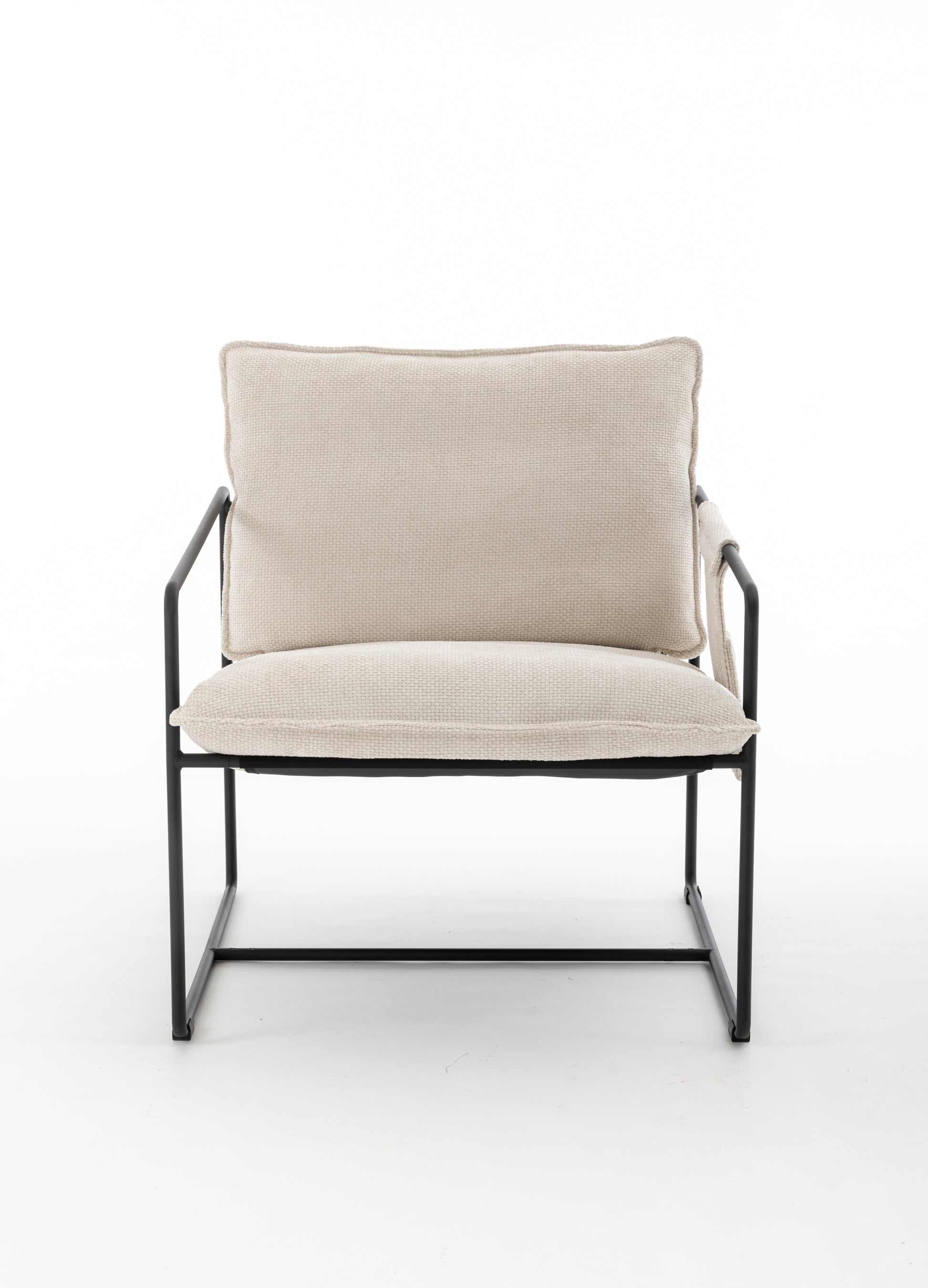 2 Chairs In 1 Box, Upholstered Hanging Armchair With Arm Pocket Metal Frame, Crushed Foam Cushions And Skin Friendly Braid For Living Room And Bedroom. Beige Color Beige Metal