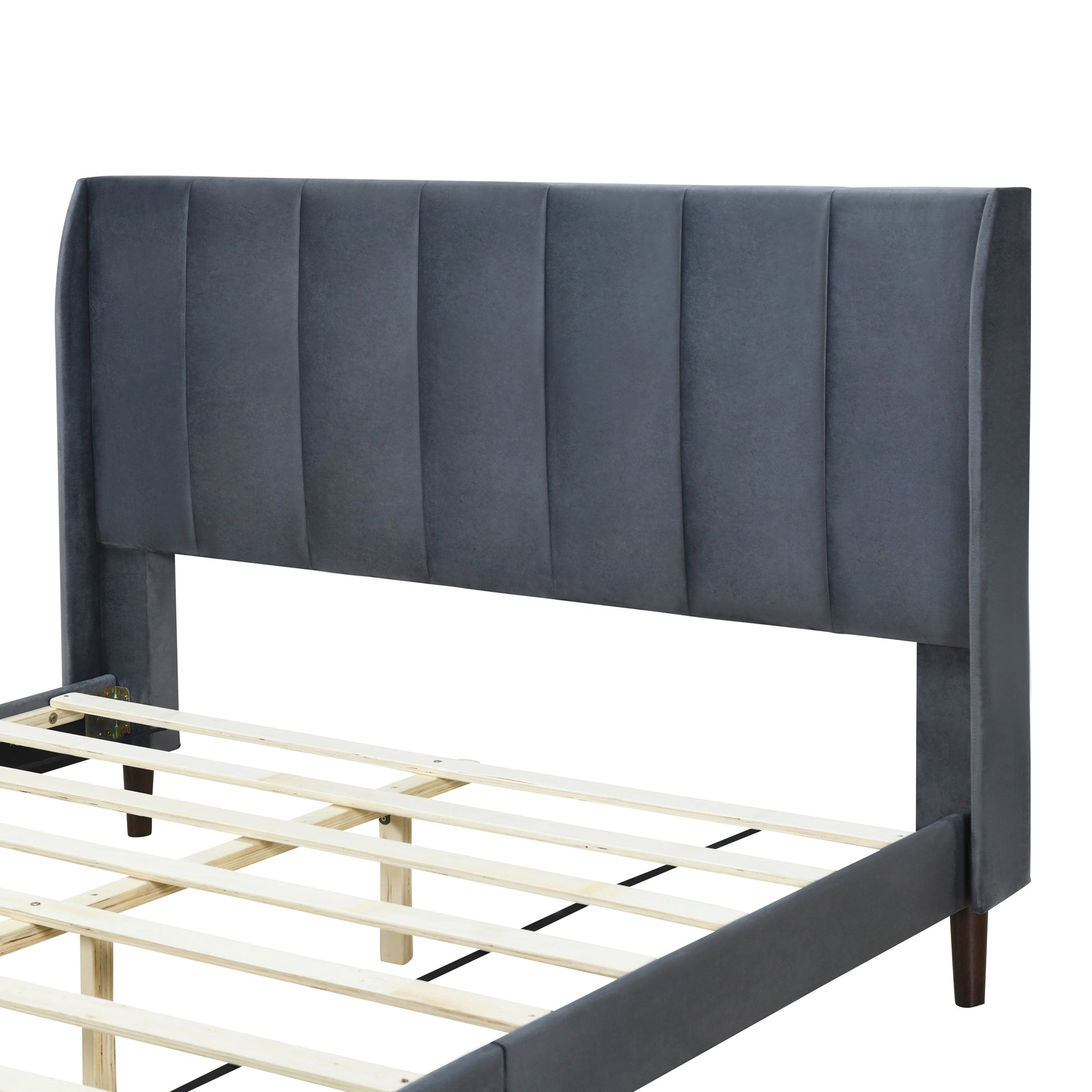 Queen Size Upholstered Platform Bed, Velvet, Gray Gray Upholstered