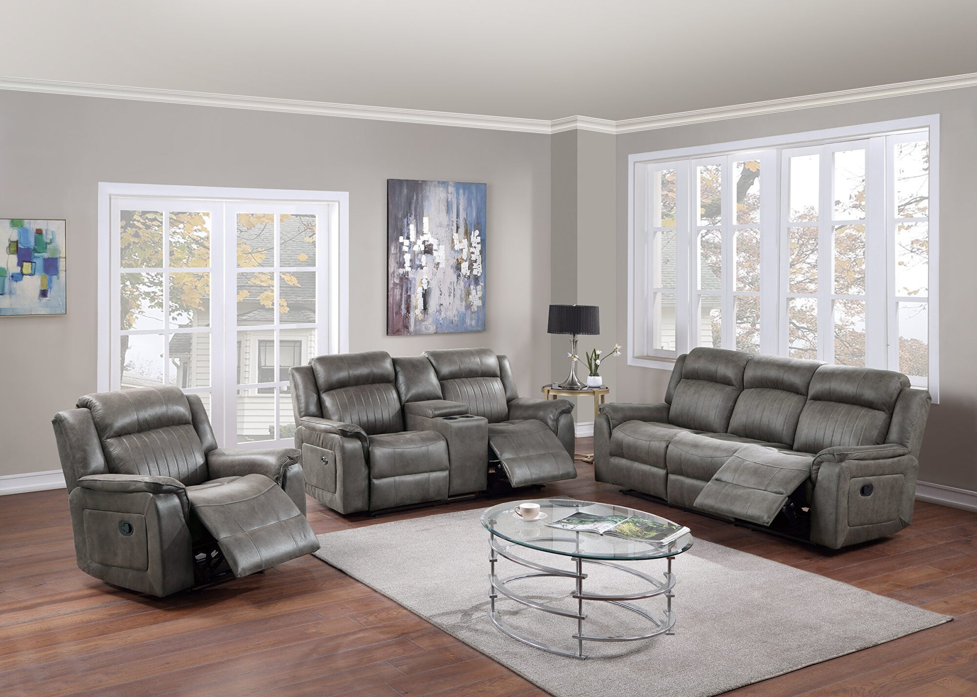 Contemporary Manual Motion Sofa 1Pc Couch Living Room Furniture Slate Blue Blue Grey Faux Leather Metal Primary Living Space Cushion Back Contemporary Pillow Top Arms Faux Leather 3 Seat