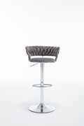Set Of 2 Bar Stools,With Chrome Footrest And Base Swivel Height Adjustable Mechanical Lifting Velvet Bar Stool Grey Gray Foam Fabric