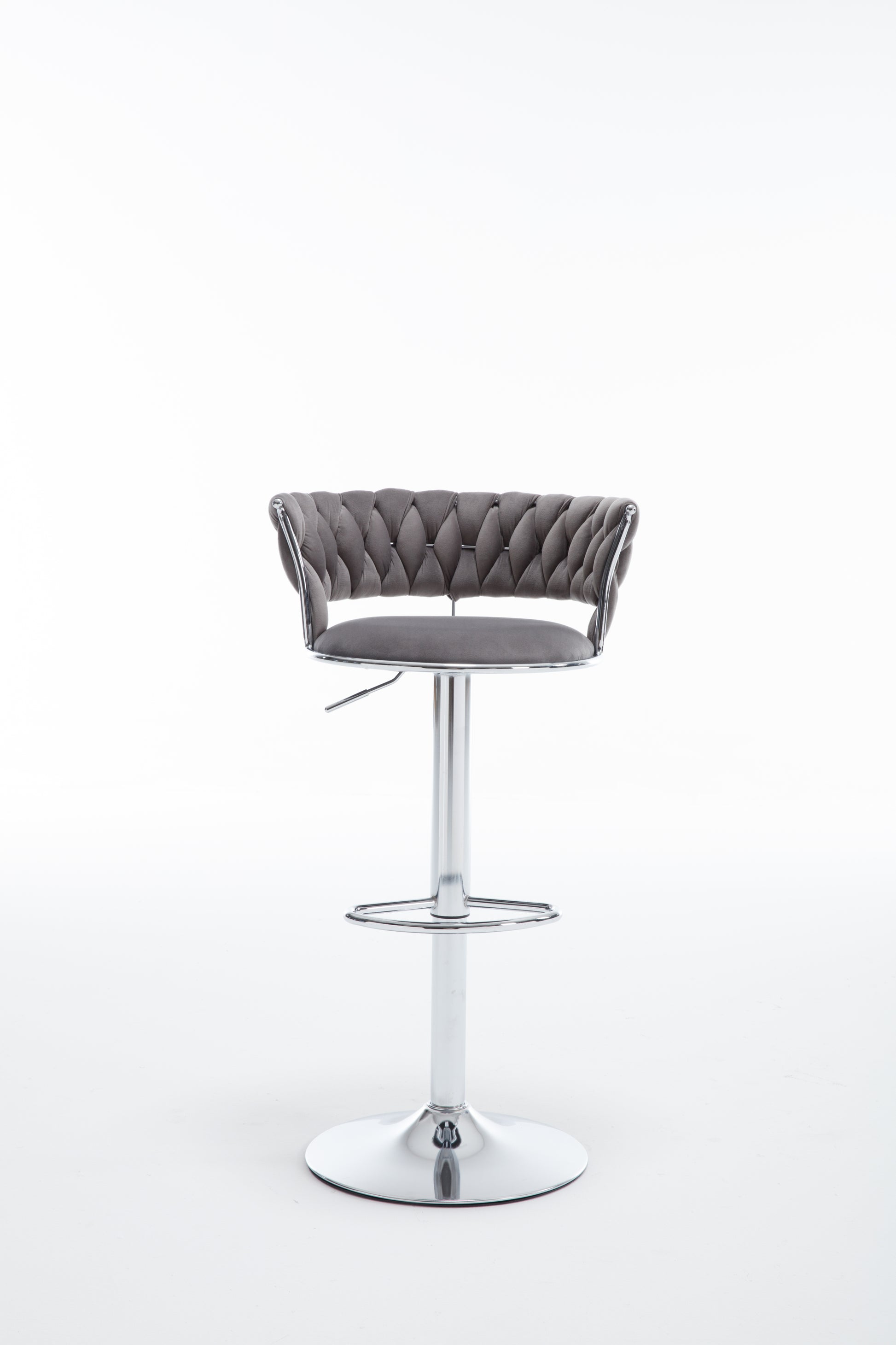 Set Of 2 Bar Stools,With Chrome Footrest And Base Swivel Height Adjustable Mechanical Lifting Velvet Bar Stool Grey Gray Foam Fabric
