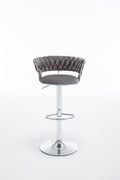 Set Of 2 Bar Stools,With Chrome Footrest And Base Swivel Height Adjustable Mechanical Lifting Velvet Bar Stool Grey Gray Foam Fabric