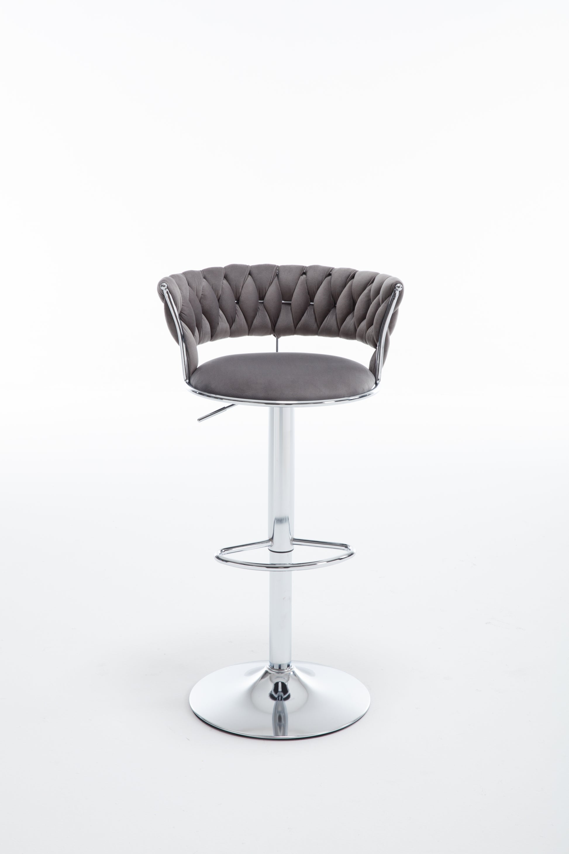 Set Of 2 Bar Stools,With Chrome Footrest And Base Swivel Height Adjustable Mechanical Lifting Velvet Bar Stool Grey Gray Foam Fabric