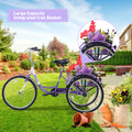 Adult Tricycle Trikes,3 Wheel Bikes,24 Inch Wheels Cruiser Bicycles With Large Shopping Basket For Women And Men Purple Steel