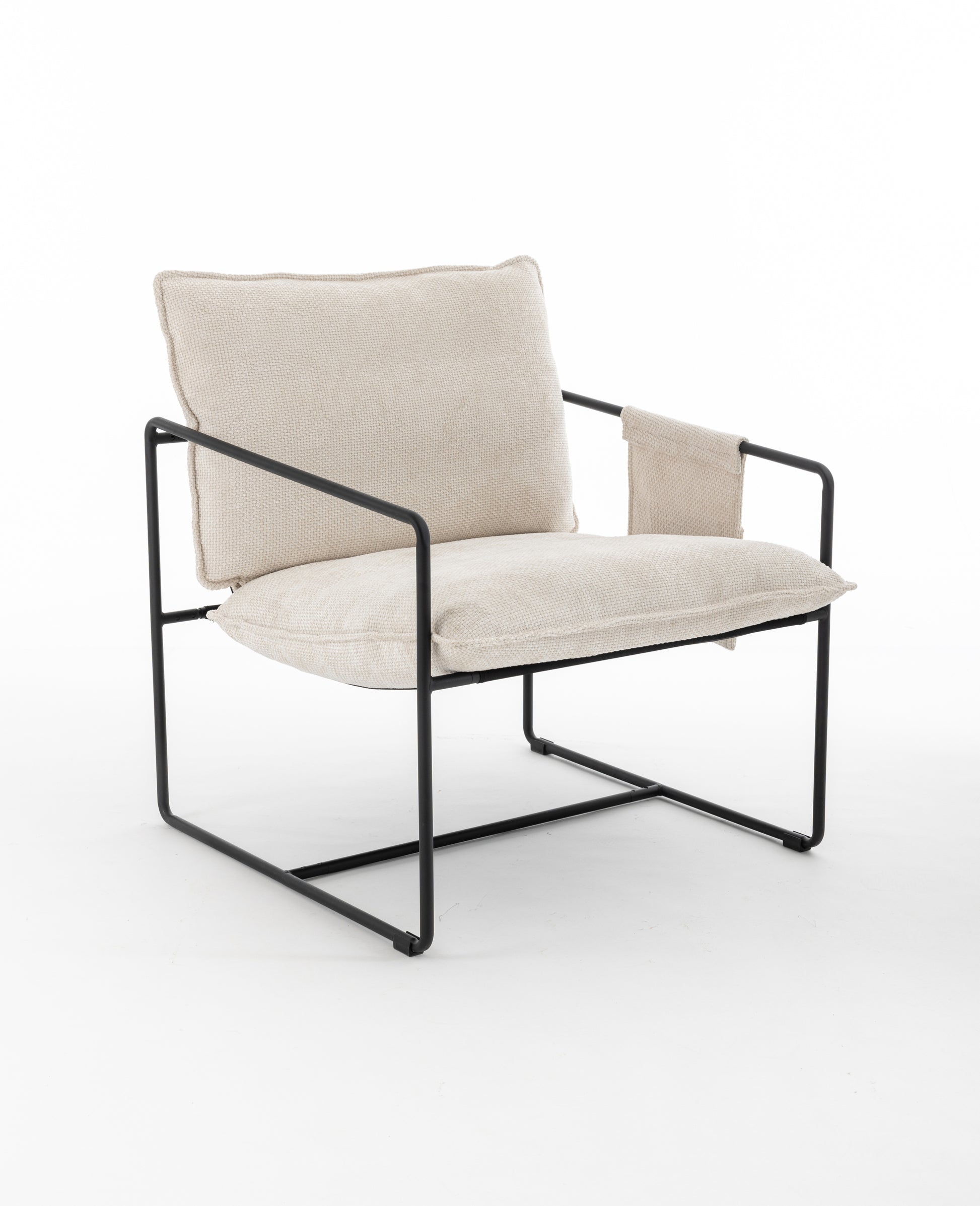 2 Chairs In 1 Box, Upholstered Hanging Armchair With Arm Pocket Metal Frame, Crushed Foam Cushions And Skin Friendly Braid For Living Room And Bedroom. Beige Color Beige Metal