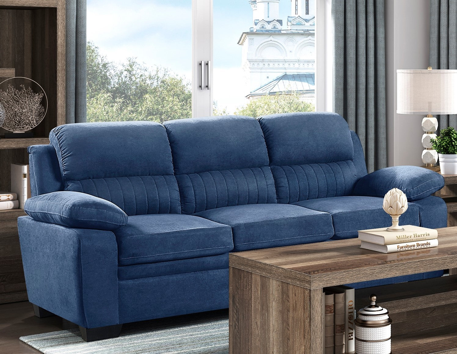 Modern Living Room 2Pc Sofa Set Plush Comfortable Sofa Loveseat Set Blue Textured Fabric Channel Tufting Solid Wood Furniture Blue Polyester Wood Primary Living Space Contemporary Pillow Top Arms Solid Wood 5 Seat