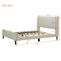 Full Size Upholstered Platform Bed, Velvet, Beige Beige Upholstered