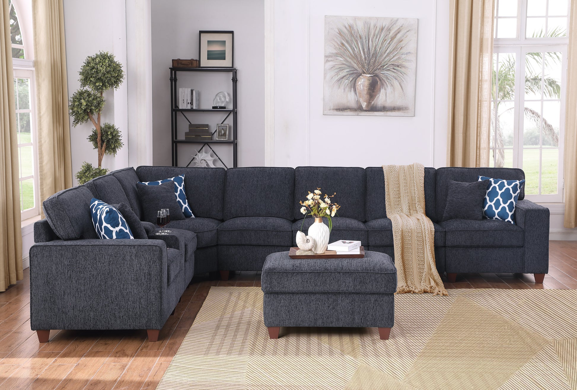 Lily Sectional Sofa With Ottoman Black Foam Chenille