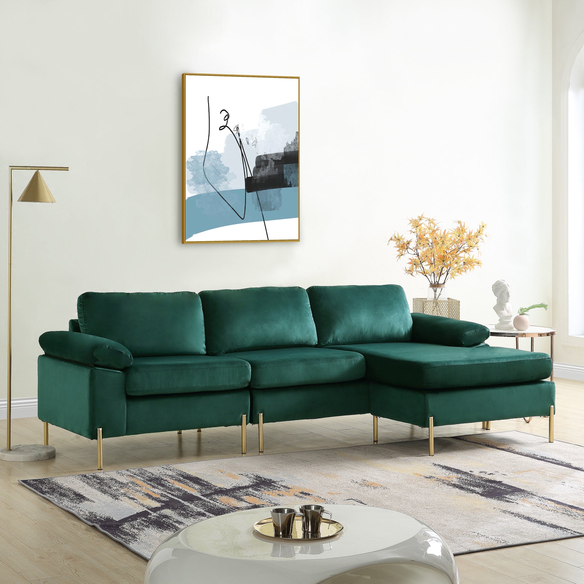 Shannon Velvet Sectional Sofa With Chaise Green Foam Velvet