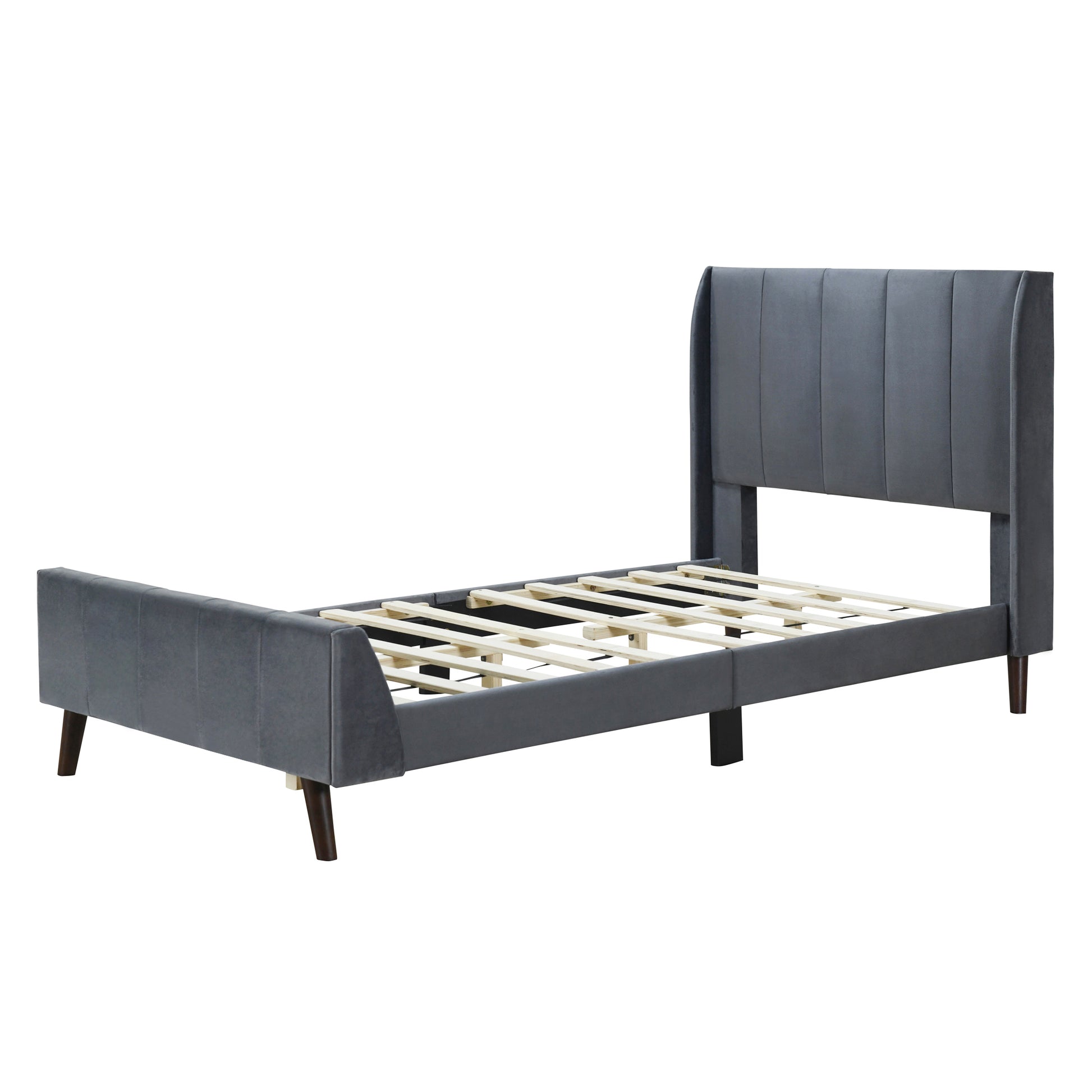 Twin Size Upholstered Platform Bed, Velvet, Gray Gray Upholstered