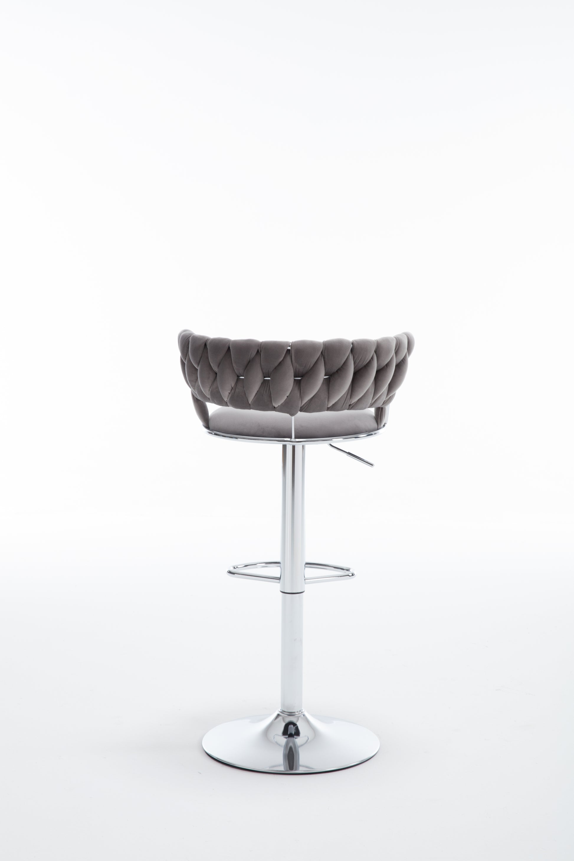 Set Of 2 Bar Stools,With Chrome Footrest And Base Swivel Height Adjustable Mechanical Lifting Velvet Bar Stool Grey Gray Foam Fabric