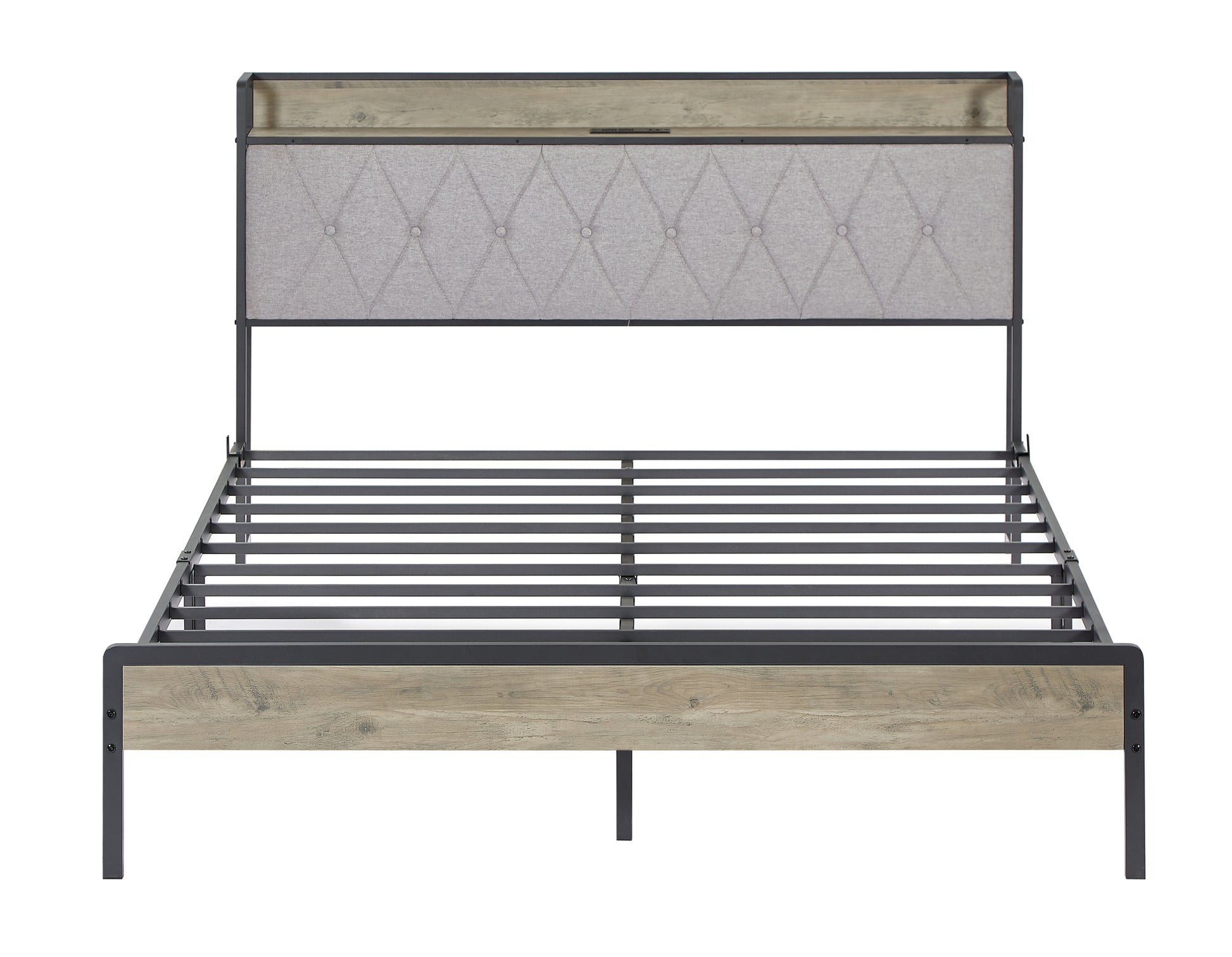 Bed Frame With Charging Station Queen Size,Grey, 87.8'' L X 61.8'' W X 39.2'' H. Queen Grey Particle Board