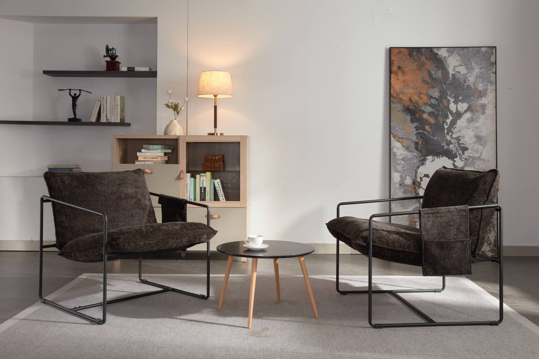 2 Chairs In 1 Box, Upholstered Hanging Armchair With Arm Pocket Metal Frame, Crushed Foam Cushions And Skin Friendly Braid For Living Room And Bedroom. Dark Gray Dark Grey Metal