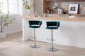 Set Of 2 Bar Stools,With Chrome Footrest And Base Swivel Height Adjustable Mechanical Lifting Velvet Bar Stool Green Black Foam Fabric