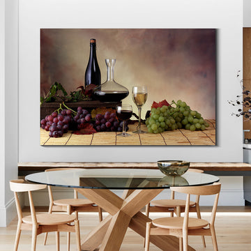 Framed Canvas Wall Art Decor Painting, Still Life Grape, And Wine Bottle Painting Decoration For Restaurant, Kitchen, Dining Room, Office Living Room, Bedroom Decor Ready To Hang Rectangle Framed Multicolor Oversized 41In Canvas Food&Beverage