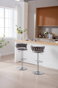 Set Of 2 Bar Stools,With Chrome Footrest And Base Swivel Height Adjustable Mechanical Lifting Velvet Bar Stool Grey Gray Foam Fabric
