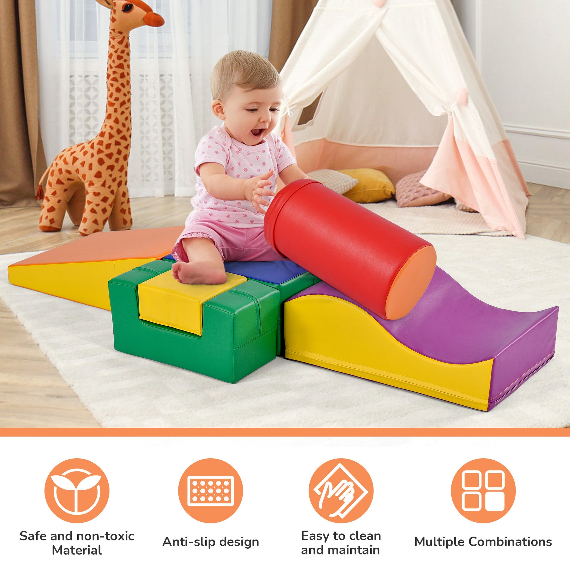 Colorful Soft Climb And Crawl Foam Playset 6 In 1, Soft Play Equipment Climb And Crawl Playground For Kids,Kids Crawling And Climbing Indoor Active Play Structure Colorful Foam