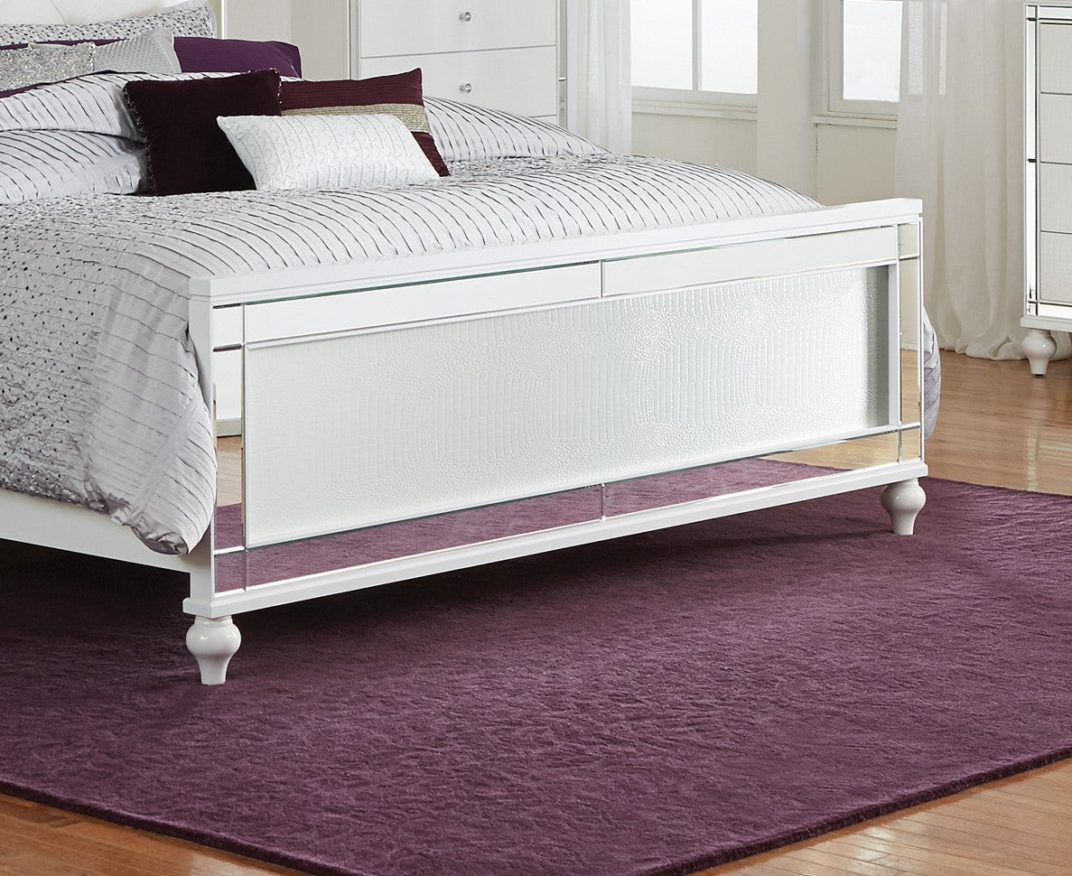 Metallic White Finish Queen Bed Led Headboard Button Tufted Modern Glam Bedroom Furniture Box Spring Required Queen White Wood Bedroom Glam,Modern Faux Leather Wood