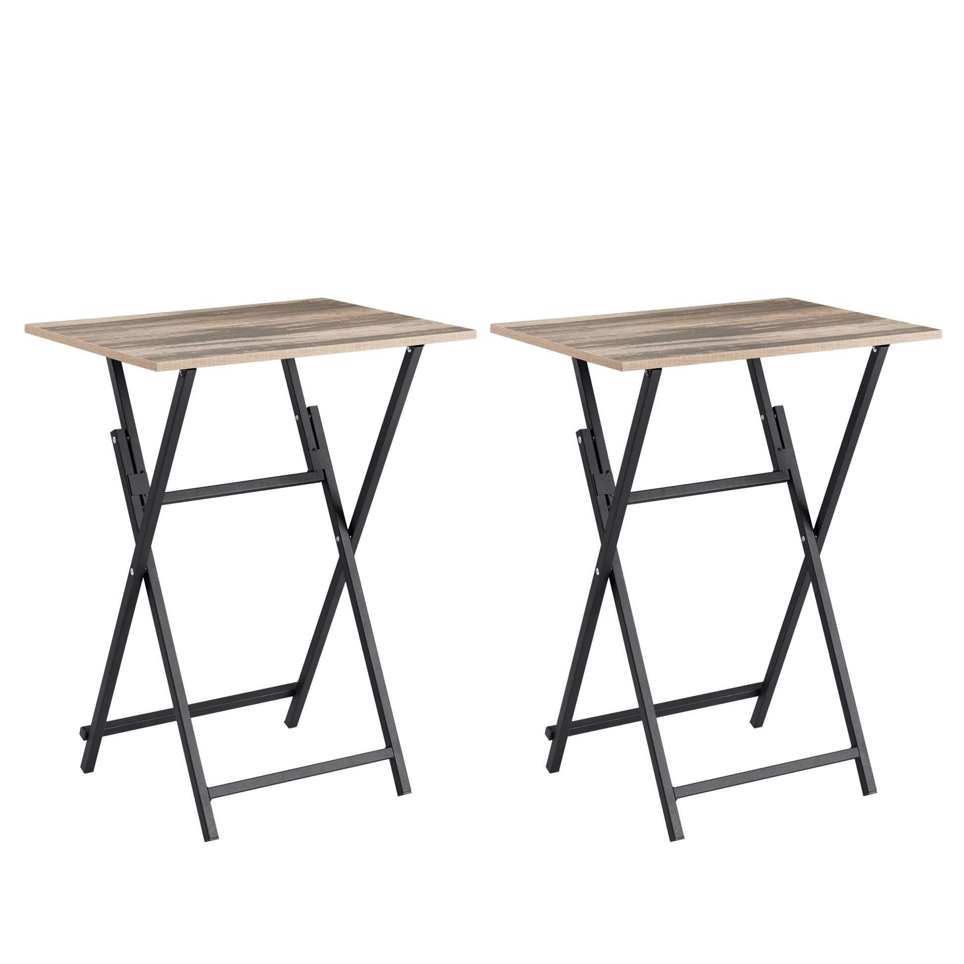 2 Piece Folding Tv Tray Table Noassembly Required Portable Sofa Side Table, Industrial Snack Table For Small Spaces, Space Saving Easy To Fold Wood Rustic Brown And Black Brown Primary Living Space American Design,American Traditional,Antique Metal &