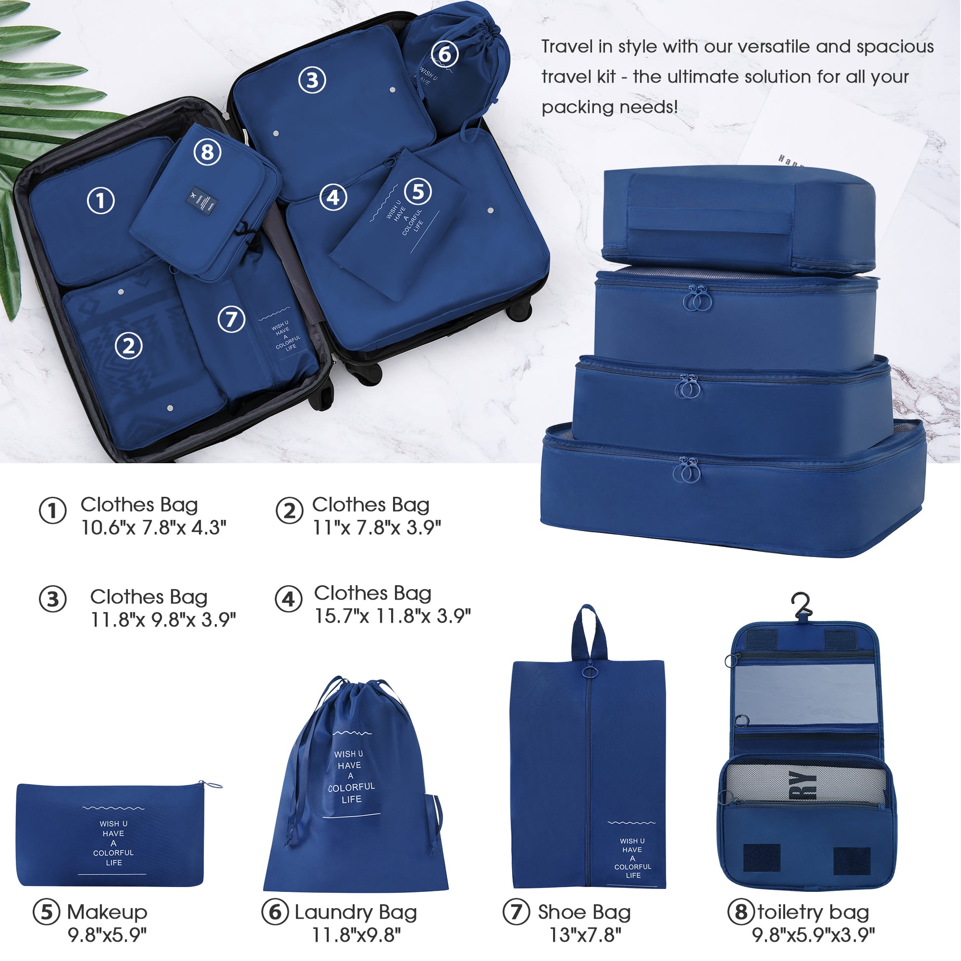 Hardshell Luggage Sets 4 Pcs Bag Spinner Suitcase With Tsa Lock Lightweight 16" 20" 24" 28" Luggages Blue Abs