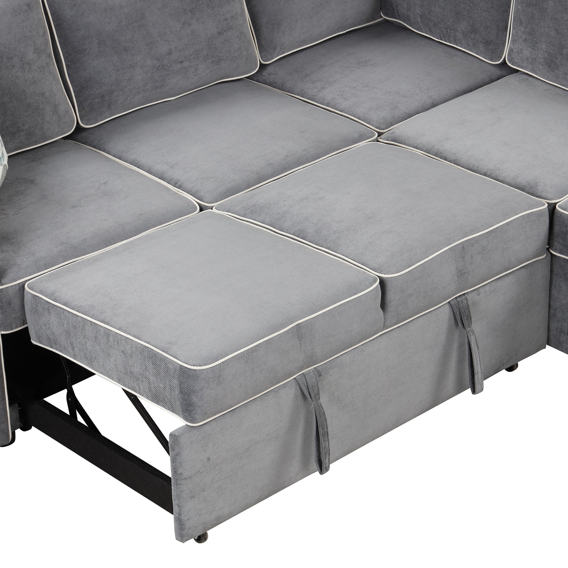 83" L Shaped Pull Out Sofa Bed Modern Convertible Sleeper Sofa With 2 Usb Ports, 2 Power Sockets And 3 Pillows For Living Room, Bedroom, Office, Gray Gray Foam Linen