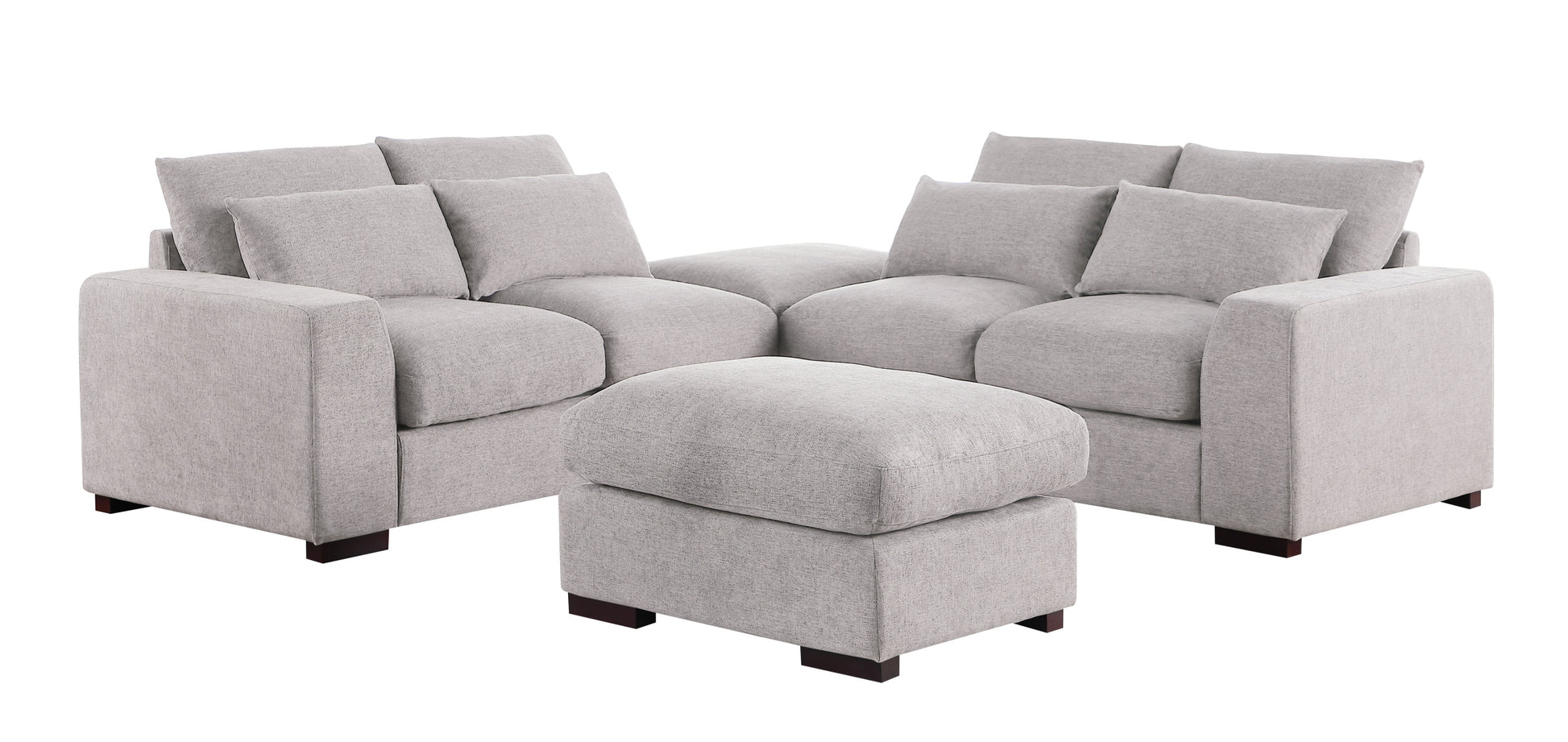 Tatman Linen Blend Sectional With 2 Ottomans Light Gray Foam Linen