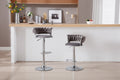 Set Of 2 Bar Stools,With Chrome Footrest And Base Swivel Height Adjustable Mechanical Lifting Velvet Bar Stool Grey Gray Foam Fabric
