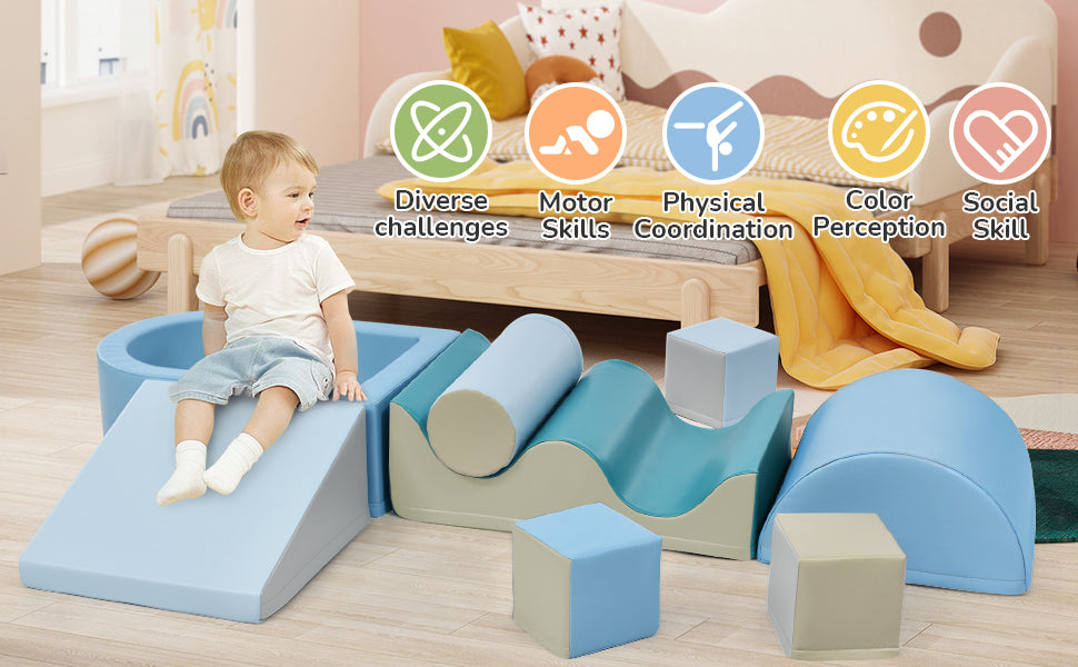 Soft Climb And Crawl Foam Playset 8 In 1Safe Soft Foam Nugget Block For Infants, Preschools, Toddlers, Kids Crawling And Climbing Indoor Active Play Structure Colorful Foam