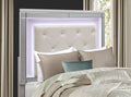 Metallic White Finish Queen Bed Led Headboard Button Tufted Modern Glam Bedroom Furniture Box Spring Required Queen White Wood Bedroom Glam,Modern Faux Leather Wood