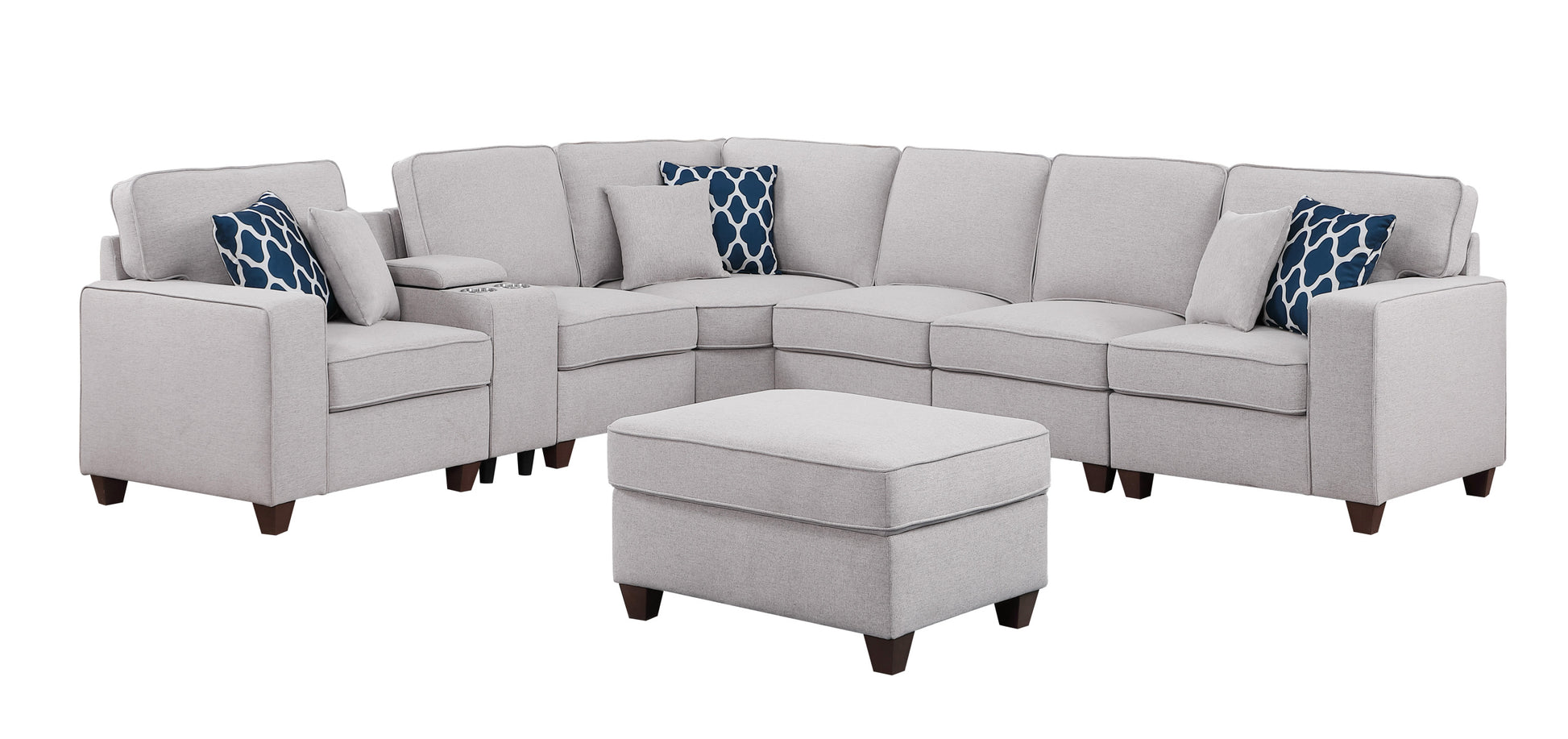 Sam Sectional Sofa With Ottoman Light Gray Foam Linen