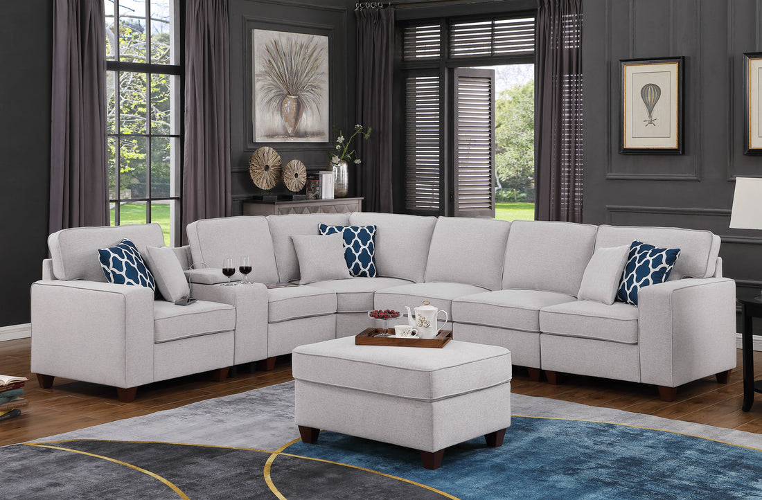 Sam Sectional Sofa With Ottoman Light Gray Foam Linen