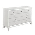 Glamorous Metallic White Finish Dresser Of 9X Drawers Faux Crystal Knobs Modern Bedroom Furniture White Dining Room Glam,Modern Wood