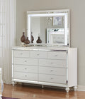 Glamorous Metallic White Finish Dresser Of 9X Drawers Faux Crystal Knobs Modern Bedroom Furniture White Dining Room Glam,Modern Wood