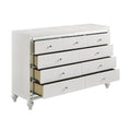 Glamorous Metallic White Finish Dresser Of 9X Drawers Faux Crystal Knobs Modern Bedroom Furniture White Dining Room Glam,Modern Wood