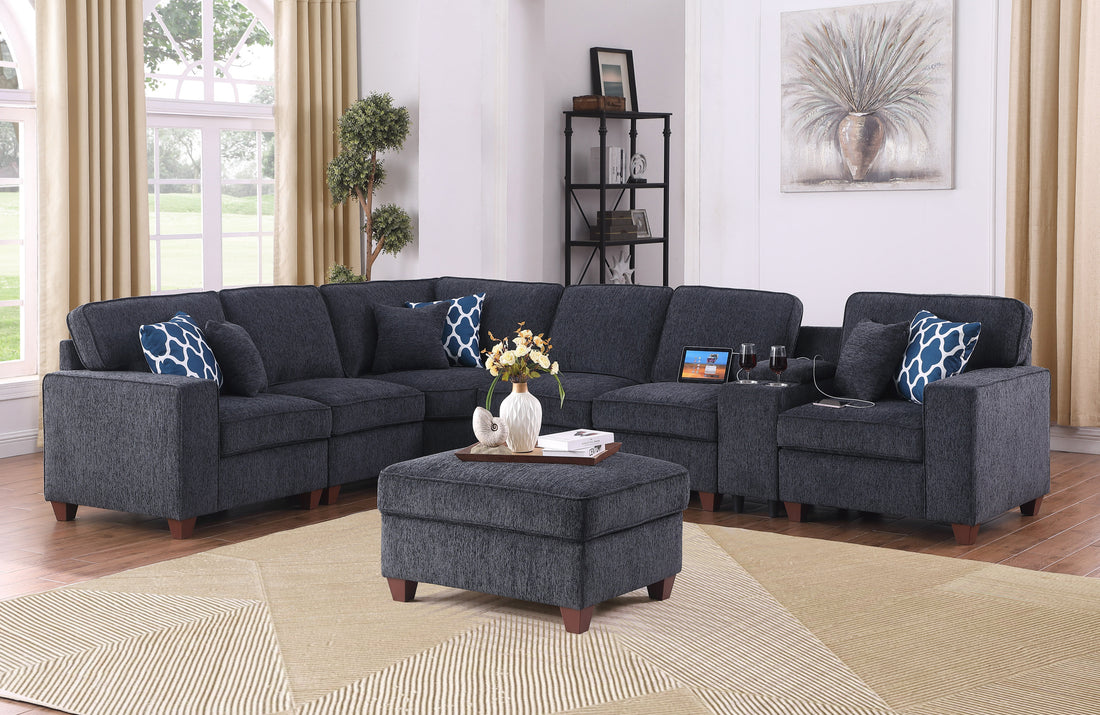 Gina Sectional Sofa With Ottoman Black Foam Chenille