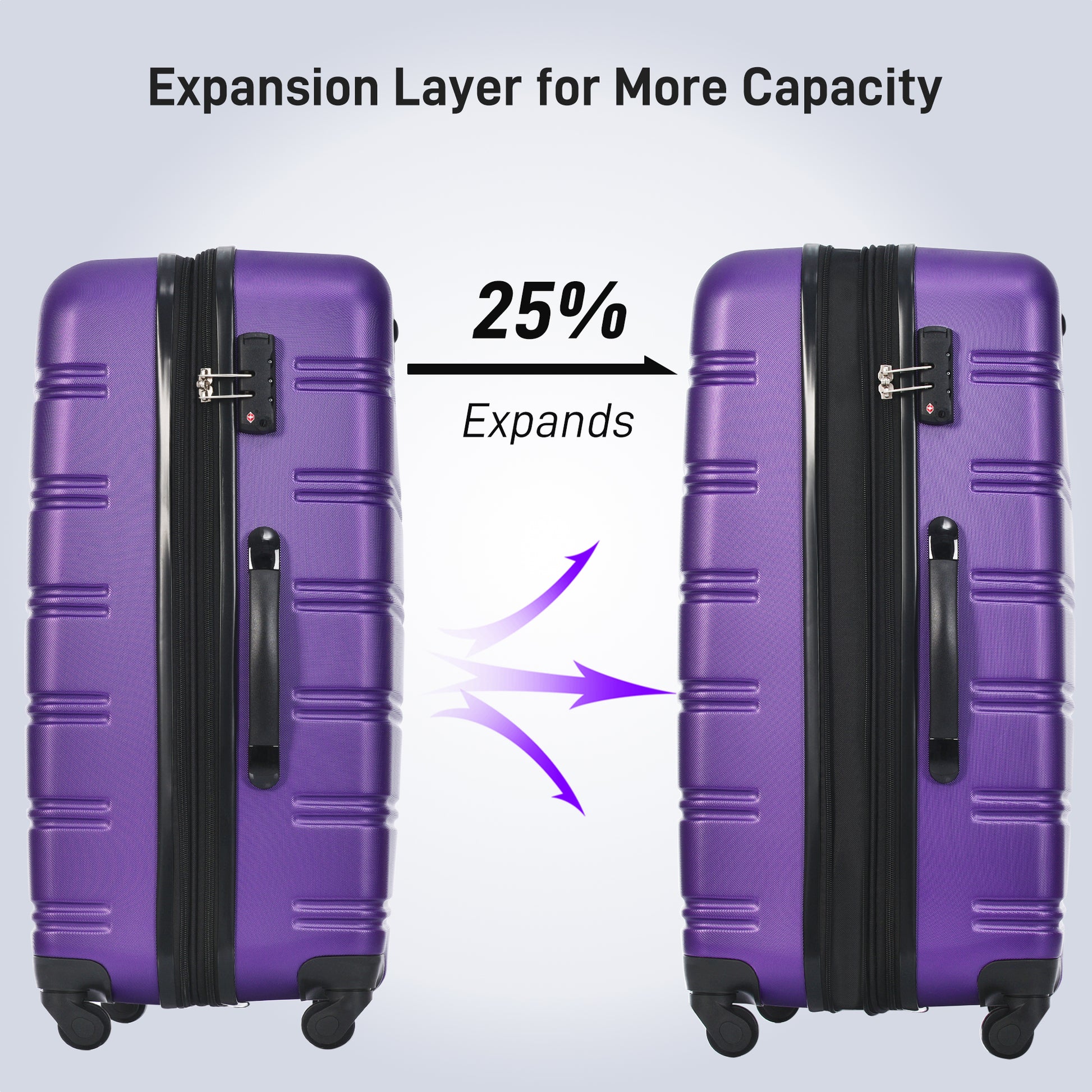 Hardshell Luggage Sets 4 Pcs Bag Spinner Suitcase With Tsa Lock Lightweight 16" 20" 24" 28" Luggages Purple Abs