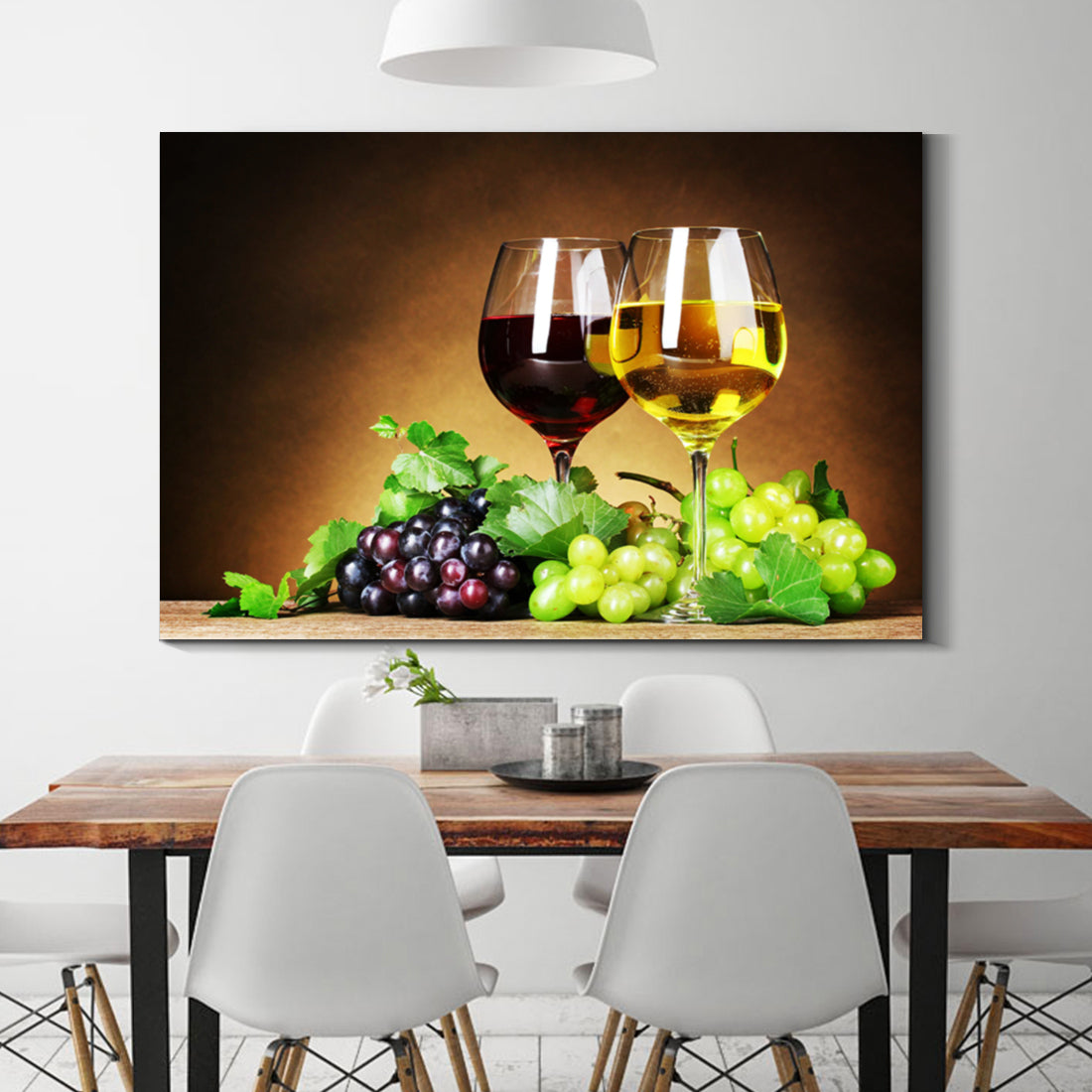 Framed Canvas Wall Art Decor Painting, Wine Glasses And Grape Fruits On Table Painting Decoration For Restaurant, Kitchen, Dining Room, Office Living Room, Bedroom Decor Ready To Hang Rectangle Framed Multicolor Oversized 41In Canvas Food&Beverage