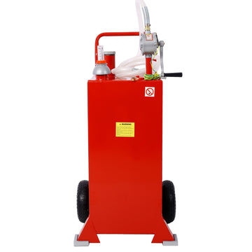 30 Gallon Gas Caddy With Wheels, Fuel Transfer Tank Gasoline Diesel Can Reversible Rotary Hand Siphon Pump, Fuel Storage Tank For Automobiles Atv Car Mowers Tractors Boat Motorcycle Red Red Metal