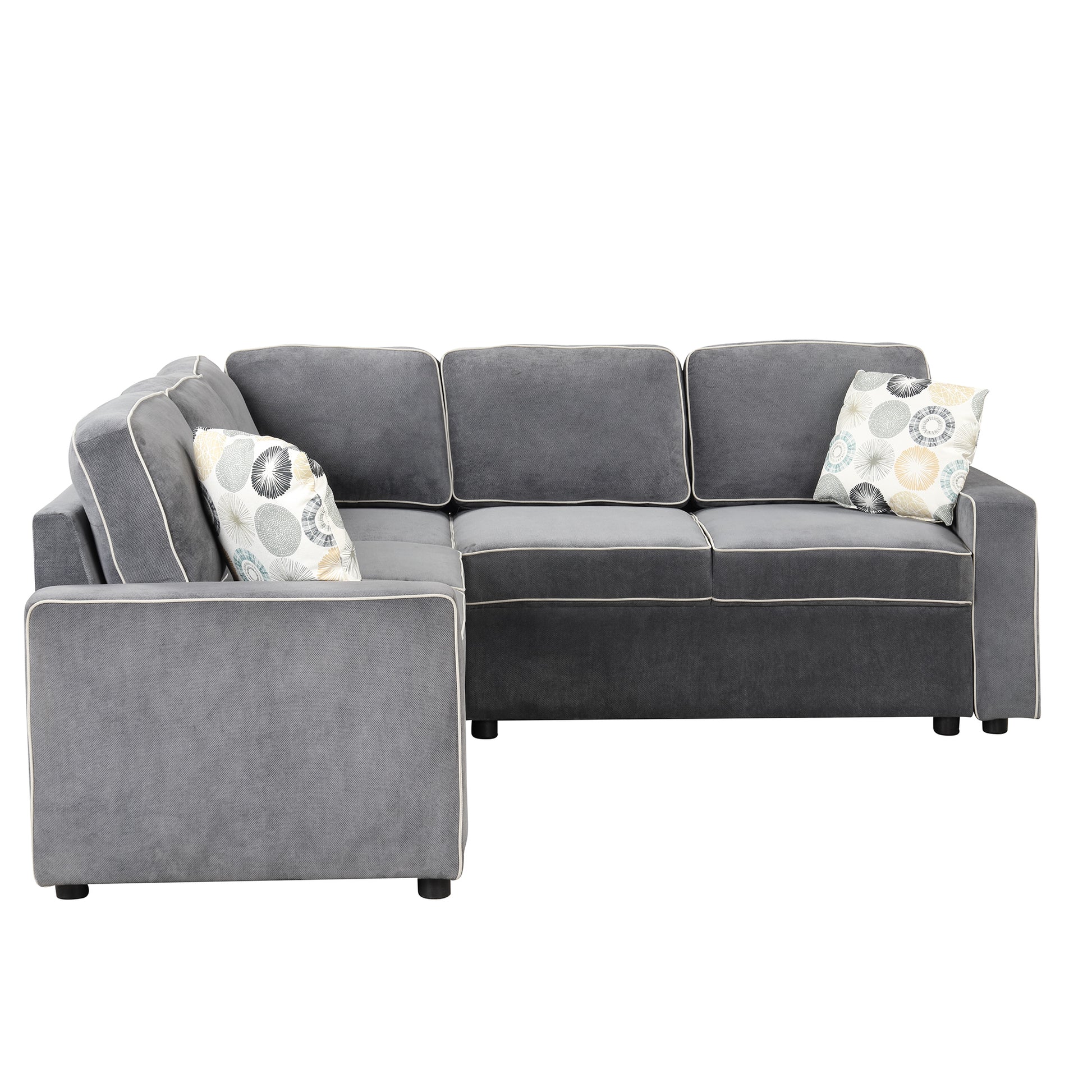 83" L Shaped Pull Out Sofa Bed Modern Convertible Sleeper Sofa With 2 Usb Ports, 2 Power Sockets And 3 Pillows For Living Room, Bedroom, Office, Gray Gray Foam Linen